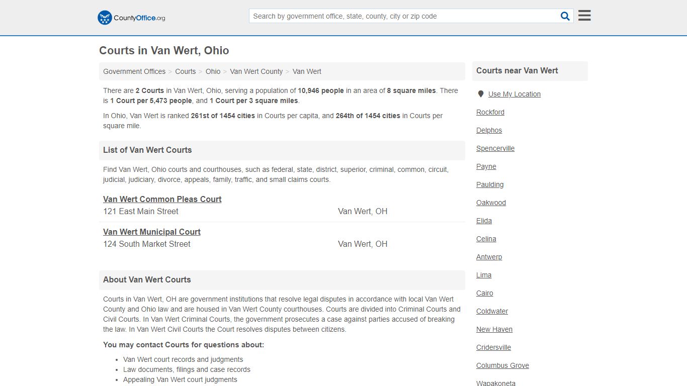 Courts - Van Wert, OH (Court Records & Calendars)